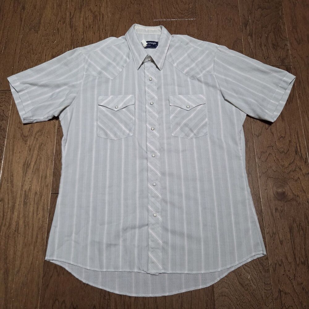Vintage 80s Wrangler Pearl Snap Shirt Men's L Plaid Western Cowboy Made In USA